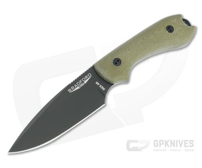 Bradford Guardian3 False Edge GPK Exclusive Black DLC Rex 45 3D Green Micarta Fixed Blade - BK-3FE-102B-REX45
