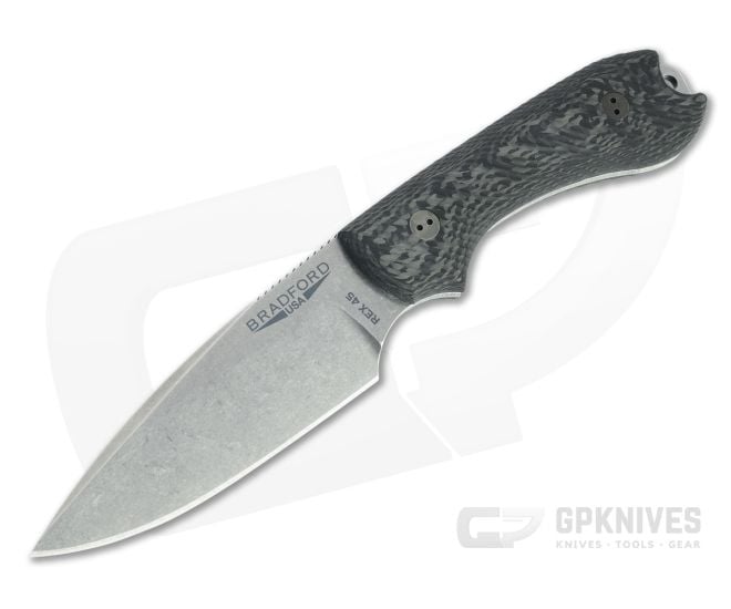 Bradford Guardian3 False Edge GPK Exclusive Stonewashed Rex 45 3D Microtextured Carbon Fiber Fixed Blade - BK-3FE-114M-REX45