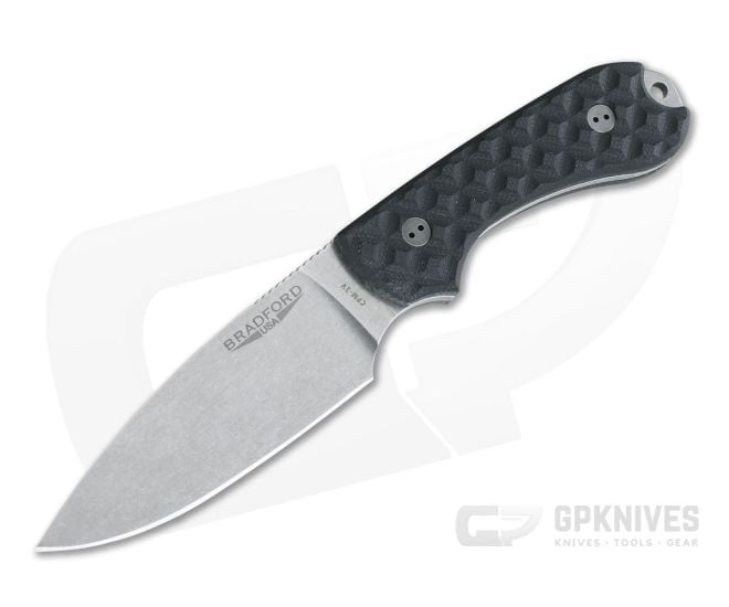Bradford Knives Guardian3 Full Flat Grind Black G10 Stonewashed 3V Fixed Blade Knife - BK-3FH-001-3V