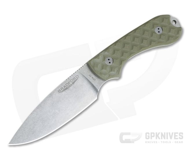 Bradford Knives Guardian3 Full Flat Grind OD Green G10 Stonewashed 3V Fixed Blade Knife - BK-3FH-002-3V