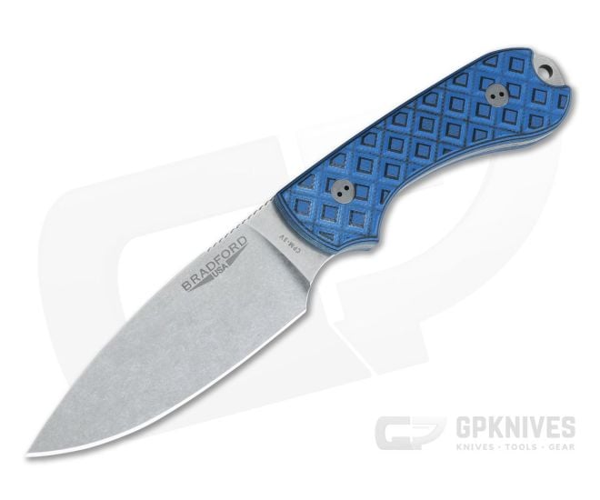 Bradford Knives Guardian3 Full Flat Grind Blue/Black G10 Stonewashed 3V Fixed Blade Knife - BK-3FH-013-3V