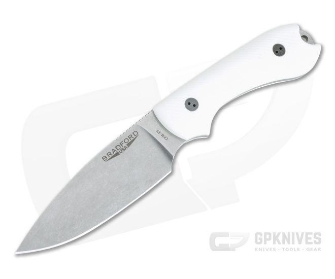 Bradford Knives Guardian3 Full Flat GPK Exclusive 3D White G10 Stonewashed 3V Fixed Blade Knife - BK-3FH-100-3V