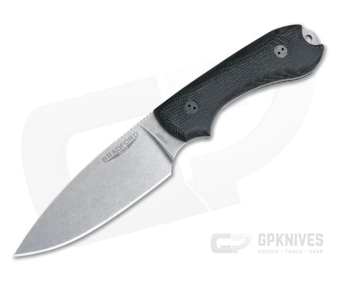 Bradford Knives Guardian3 Full Height Flat Stonewashed M390 3D Black Micarta - BK-3FH-101