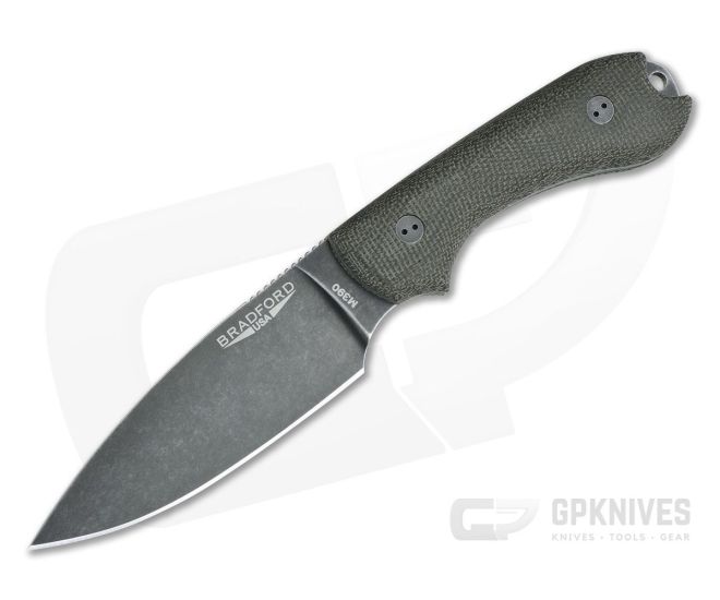 Bradford Knives Guardian3 Full Height Flat Nimbus M390 3D Green Micarta - BK-3FH-102N