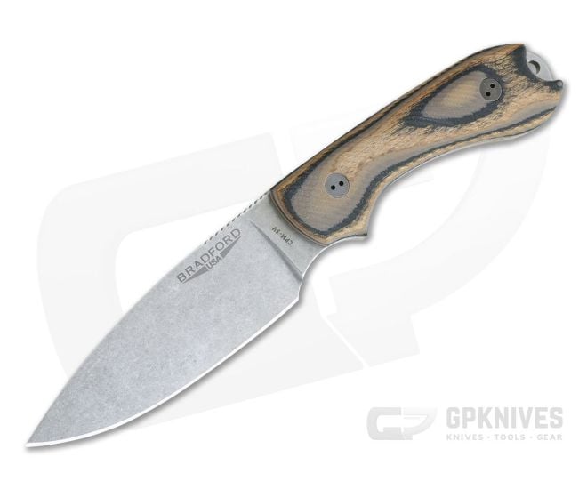 Bradford Knives Guardian3 Full Flat Grind 3D G-Wood Stonewashed 3V Fixed Blade Knife - BK-3FH-115-3V