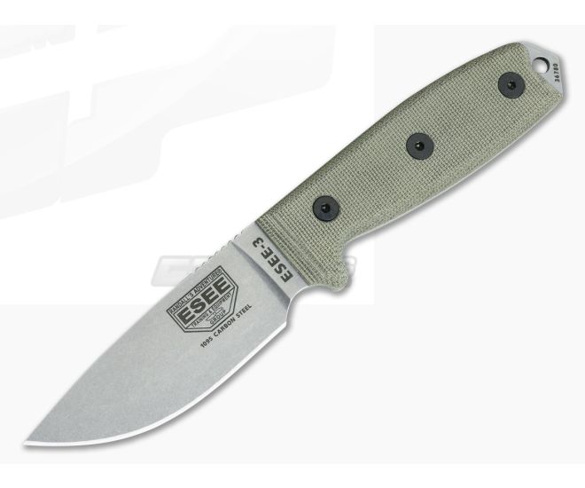 ESEE 3 Uncoated 1095 Plain Edge with MOLLE Back - ESEE-3P-UC-MB