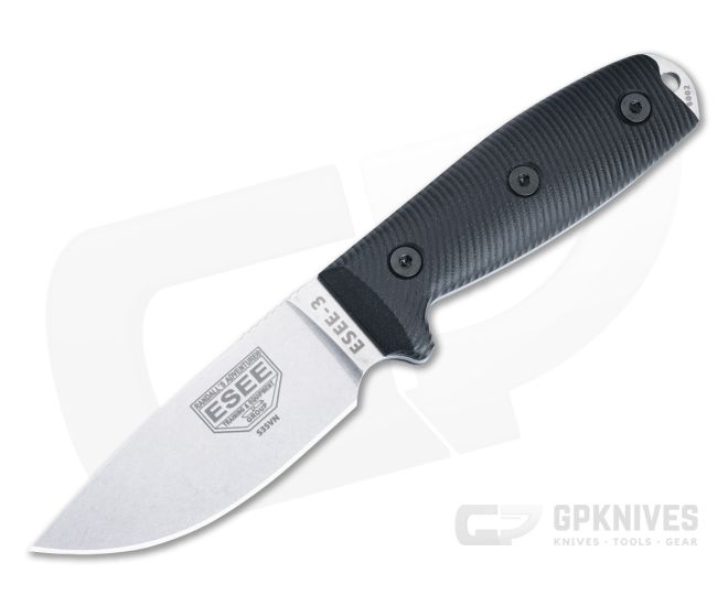 ESEE 3 Stonewashed S35VN 3D Black G10 Handles Fixed Blade 3PM35V-001 - ESEE-3PM35V-001