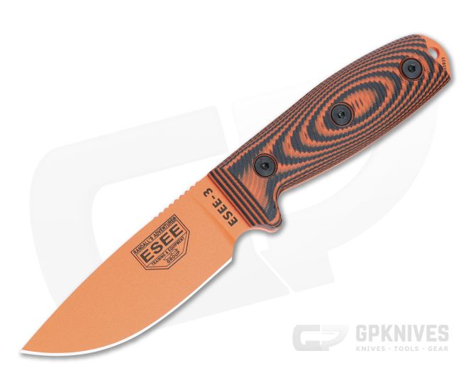 ESEE 3 Fixed Blade 3D Orange & Black Textured G10 Orange 1095 Drop Point Blade 3PMOR-006 - ESEE-3PMOR-006