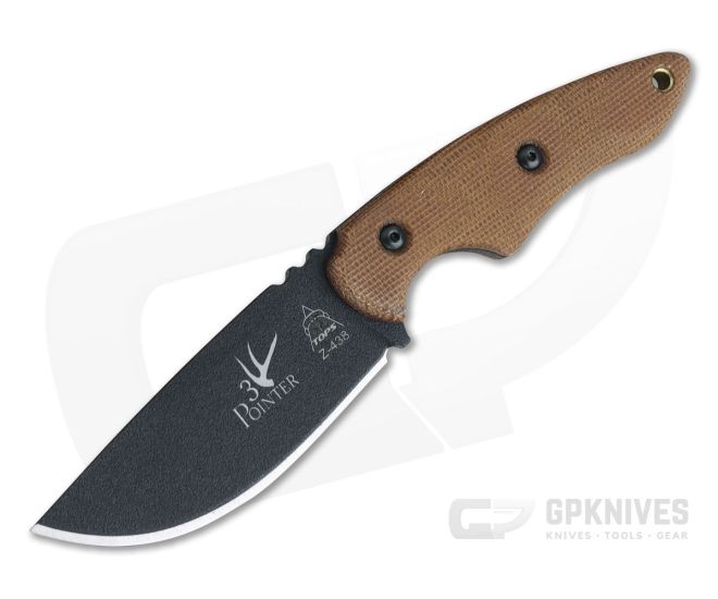 TOPS Knives 3 Pointer Black 1095 Tan Canvas Micarta EDC Hunter Neck Knife 3PR-02 - TP-3PR-02