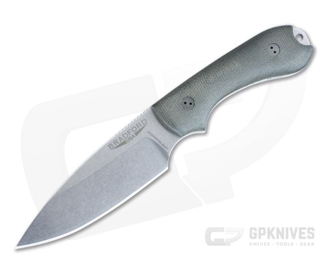 Bradford Guardian3 Sabre Ground Stonewashed MagnaCut 3D Green Micarta Fixed Blade - BK-3S-102-MC