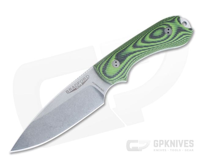 Bradford Guardian3 Sabre Ground Stonewashed MagnaCut 3D Toxic Green/Black G10 Fixed Blade - BK-3S-119-MC