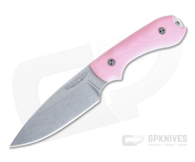 Bradford Guardian3 Sabre Ground Stonewashed MagnaCut 3D Pink G10 Fixed Blade - BK-3S-120-MC
