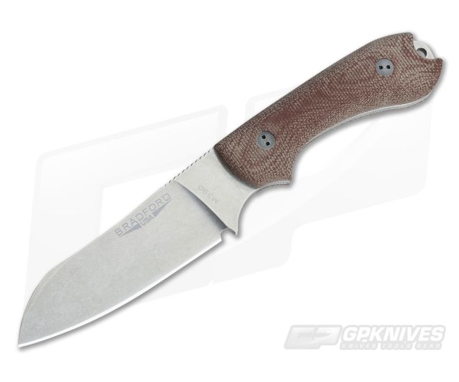 Bradford Knives Guardian3 Sheepsfoot 3D Natural Micarta Stonewashed M390 - BK-3SF-104