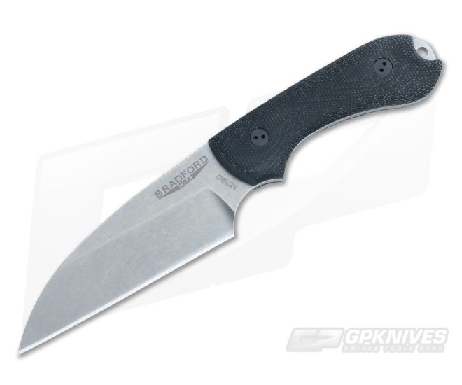 Bradford Knives Guardian3 Wharncliffe 3D Black Micarta Stonewash M390 - BK-3W-101