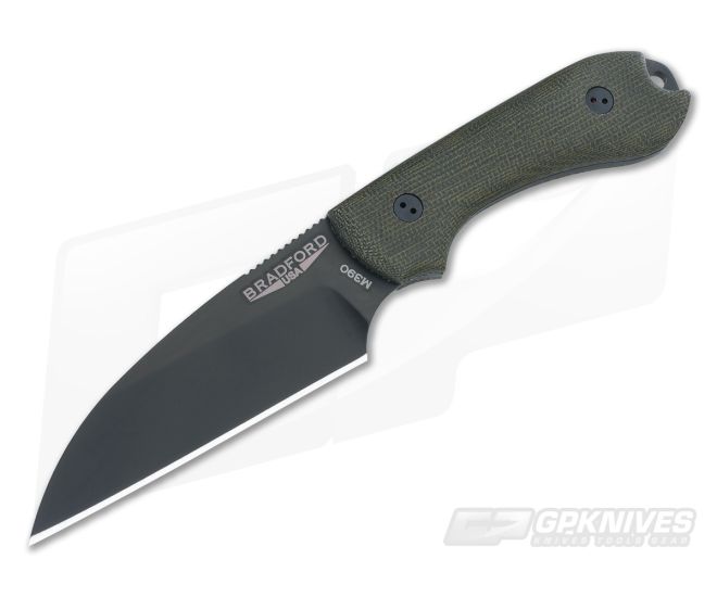 Bradford Knives Guardian3 Wharncliffe 3D Green Micarta Black DLC M390 - BK-3W-102B