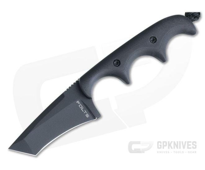 Alan Folts Custom Minimalist Tanto Neck Knife Black Coated CPM-154 Black G10 - CU-4028