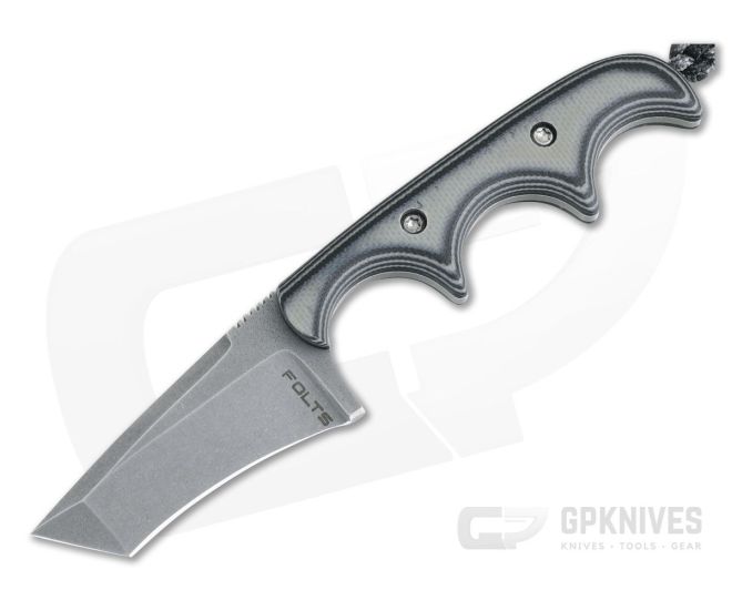 Alan Folts Custom Minimalist Tanto Neck Knife Tumbled CPM-154 Black & Gray G10 - CU-4030