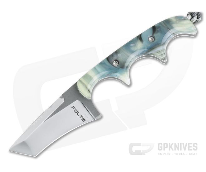 Alan Folts Custom Minimalist Tanto Neck Knife Polished Two-Tone CPM-154 Ocean Custom Acrylic - CU-4035