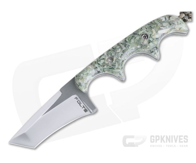 Alan Folts Custom Minimalist Tanto Neck Knife Polished Two-Tone CPM-154 Cash Custom Acrylic - CU-4036