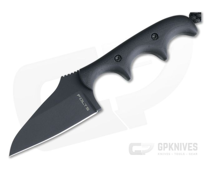 Alan Folts Custom Minimalist Modified Wharncliffe Neck Knife Black Coated CPM-154 Black G10 - CU-4039