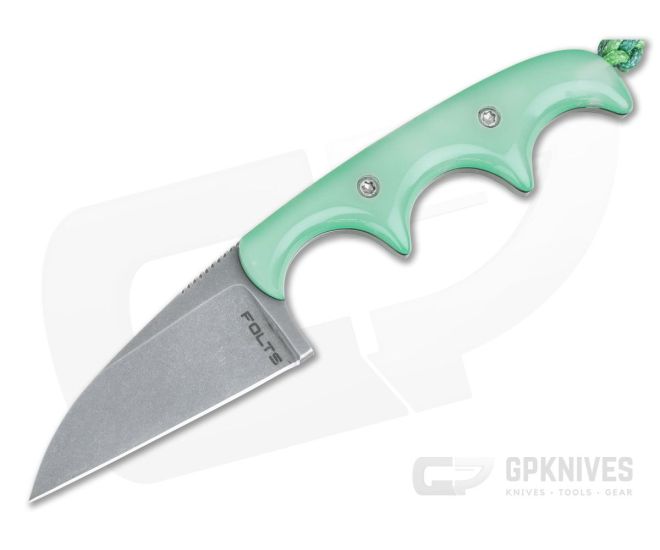 Alan Folts Custom Minimalist Wharncliffe Neck Knife Glow Kirinite Tumbled CPM154 - CU-4060