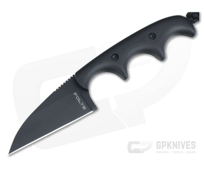 Alan Folts Custom Minimalist Wharncliffe Neck Knife Matte Black G10 Black Coated CPM154 - CU-4061