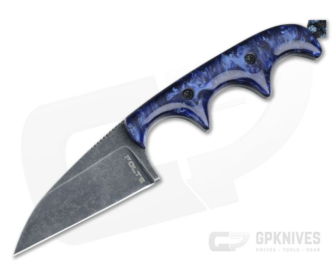 Alan Folts Custom Minimalist Wharncliffe Neck Knife Blue Pearl Kirinite Black Washed CPM154 - CU-4063