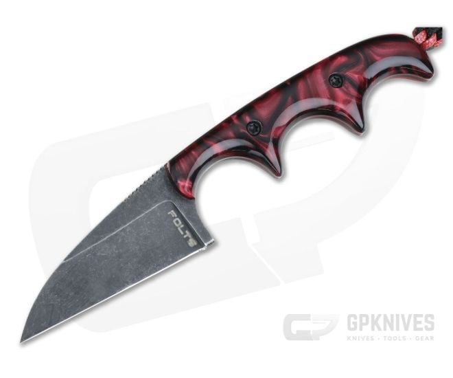 Alan Folts Custom Minimalist Wharncliffe Neck Knife Blood Red Kirinite Black Washed CPM154 - CU-4064