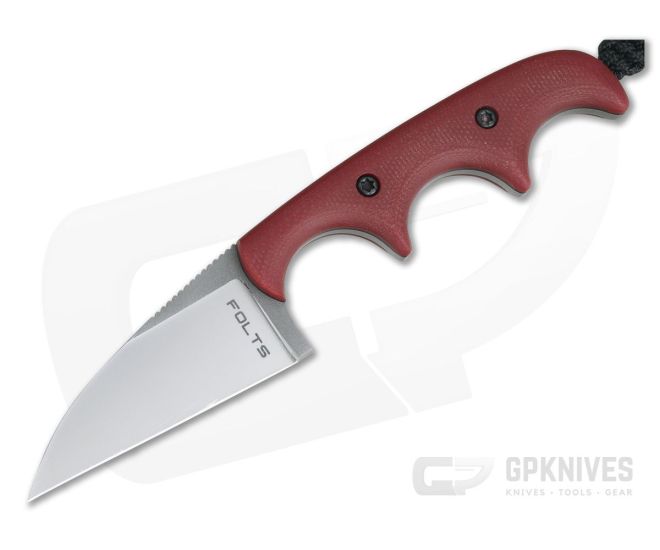 Alan Folts Custom Minimalist Wharncliffe Neck Knife Matte Red G10 Polished Two-Tone CPM154 - CU-4065