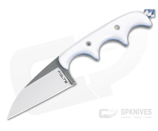 Alan Folts Custom Minimalist Wharncliffe Neck Knife White Pearl Kirinite Polished Two-Tone CPM154 - CU-4066