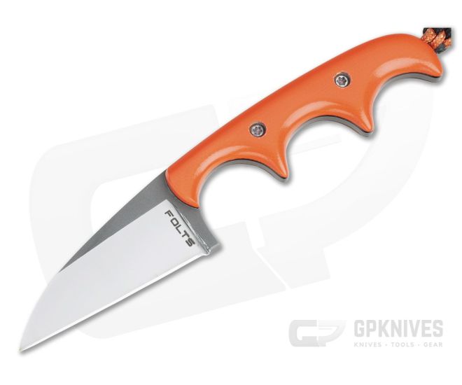 Alan Folts Custom Minimalist Wharncliffe Neck Knife Polished Orange G10 Polished Two-Tone CPM154 - CU-4067
