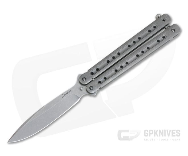 Craig Camerer Continuum Mid-Tech Balisong Distressed Channel Titanium Stonewashed CPM-154 - CU-4071