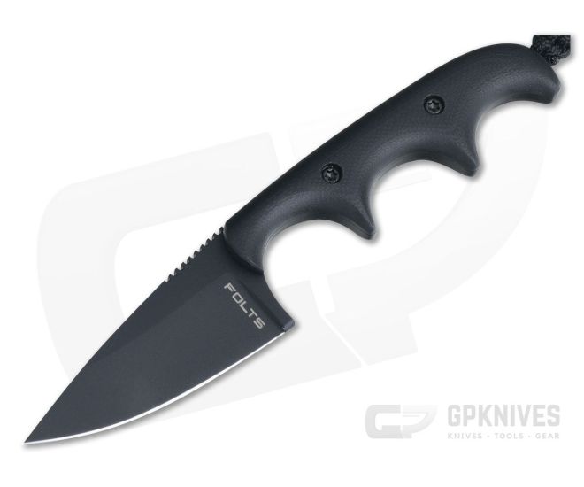 Alan Folts Custom Minimalist Drop Point Neck Knife Matte Black G10 Black Coated CPM154 - CU-4072
