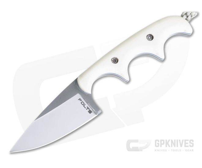 Alan Folts Custom Minimalist Drop Point Neck Knife Ivory G10 Polished CPM154 - CU-4078
