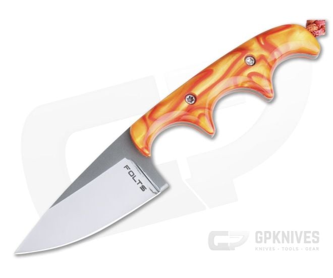 Alan Folts Custom Minimalist Drop Point Neck Knife Sunspot Pearl Kirinite Polished CPM154 - CU-4081