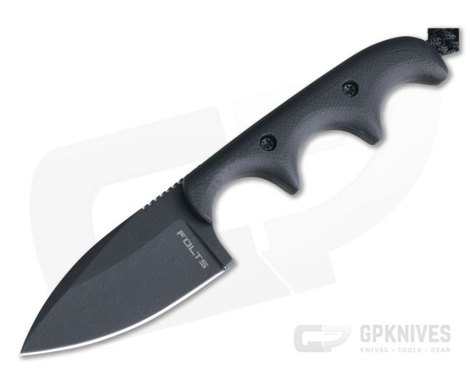Alan Folts Custom Minimalist Spear Point Neck Knife Matte Black G10 Black Coated CPM154 - CU-4083