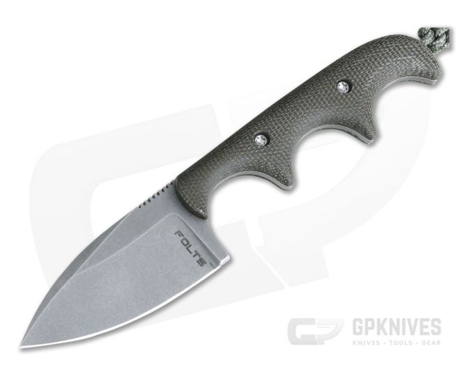 Alan Folts Custom Minimalist Spear Point Neck Knife Matte Green Micarta Tumbled CPM154 - CU-4084