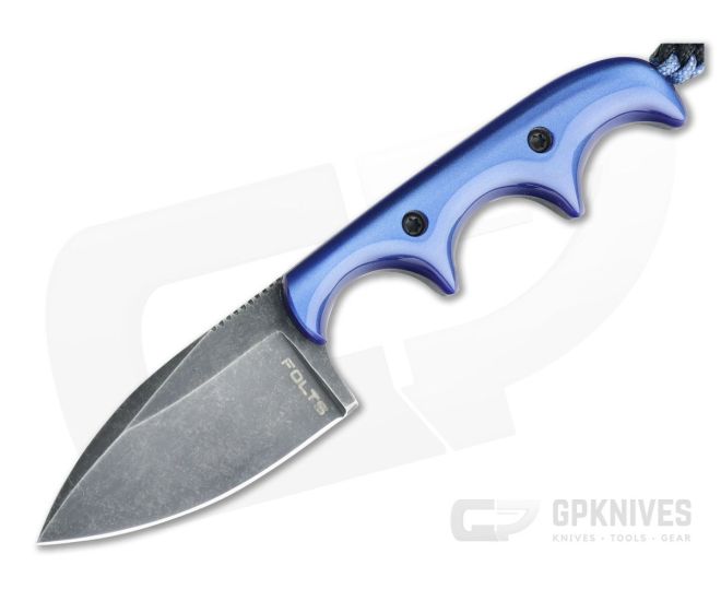 Alan Folts Custom Minimalist Spear Point Neck Knife Pearl Blue Kirinite Black Washed CPM154 - CU-4087
