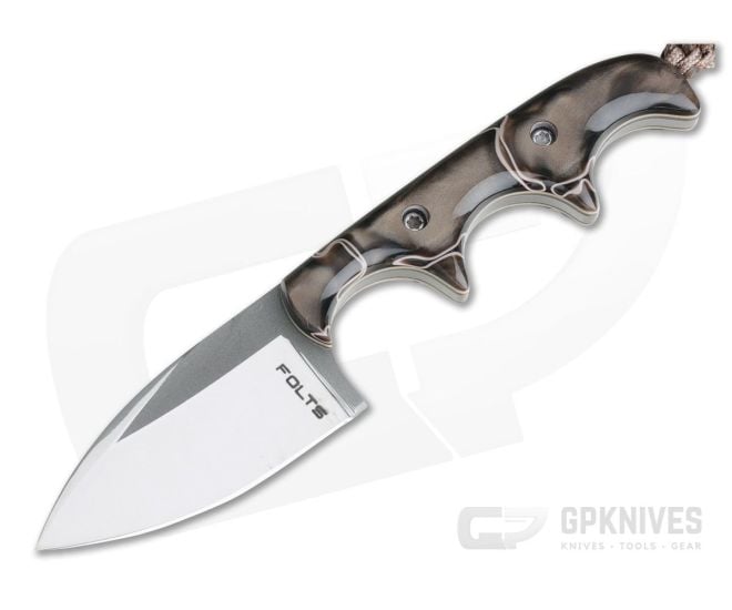 Alan Folts Custom Minimalist Spear Point Neck Knife Pearl Brown Kirinite Polished CPM154 - CU-4090