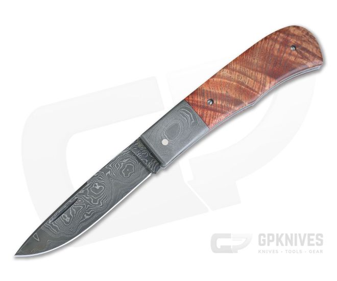 Chuck Hawes Custom Black Ash Burl Small Remington Burl Pattern Damascus Blade - CU-4107