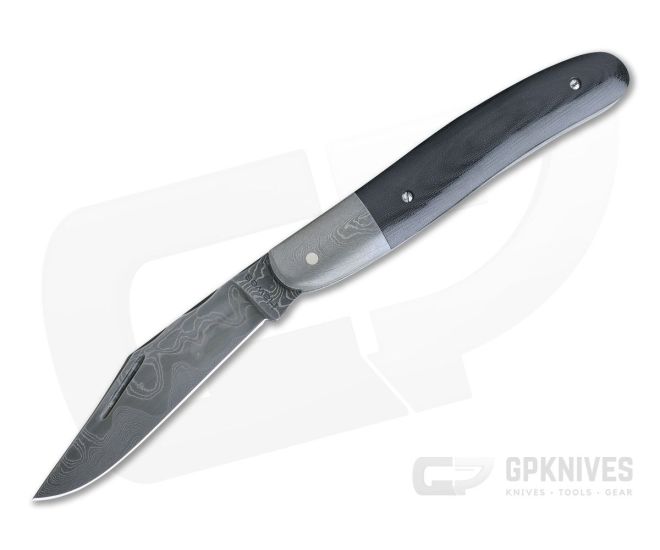 Chuck Hawes Custom Black Canvas Micarta Single Blade Stockman Burl Pattern Damascus Blade - CU-4110