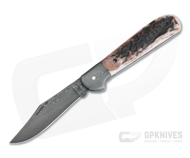 Chuck Hawes Custom Stag Copperhead Burl Pattern Damascus - CU-4165