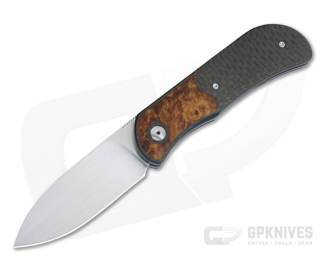 Burger Custom EXK Plus Carbon Fiber Maple Burl Satin M390 IKBS Top Flipper - CU-4189