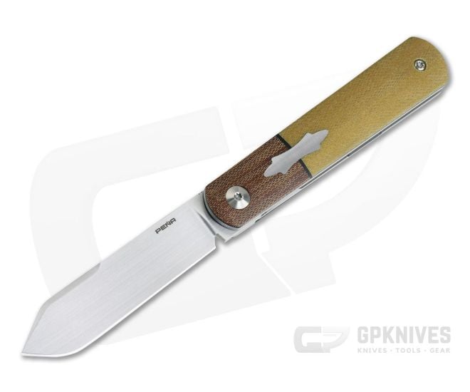 Enrique Pena Custom Barlow Spear Point Bolstered Butterscotch Canvas Micarta Front Flipper 4201 - CU-4201