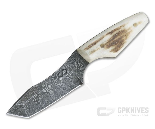 Olamic Cutlery Tanto Damascus and Stag Neck Knife with Leather Sheath 4217 - CU-4217