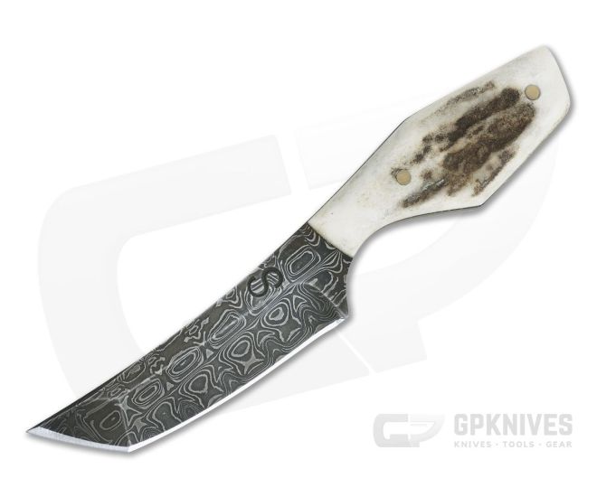 Olamic Cutlery Tanto Damascus and Stag Neck Knife with Leather Sheath 4218 - CU-4218