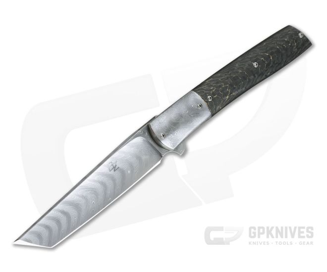 Brad Zinker Custom T LLF Boomerang Damascus Tanto Blade and Bolsters FatCarbon Titanium Liner Lock Flipper 4234 - CU-4234