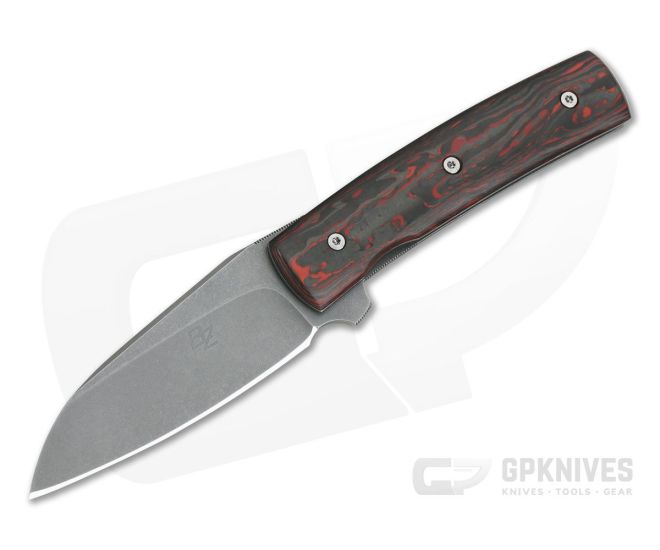 Brad Zinker Custom FR MSF LLF Stonewashed CPM 154 Red FatCarbon Titanium Liner Lock Flipper - CU-4235