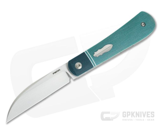 Enrique Pena Custom Swayback Wharncliffe Bolstered Teal Crosscut G-Carta Micarta Top Flipper 4258 - CU-4258