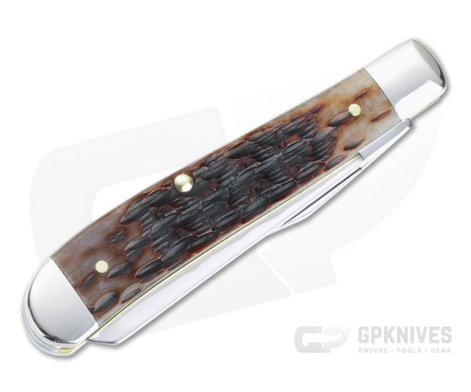 Case Mini Trapper Peach Seed Jig Brown Bone Slip Joint Knife For Sale